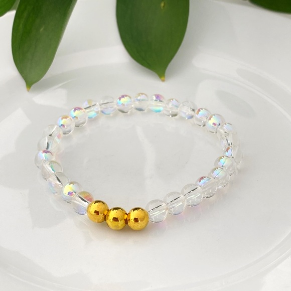 Beaded Transparent Stretch Glass Bracelet - Picture 3 of 5